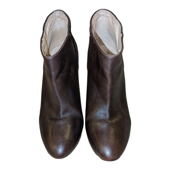 NINE West Valid Leather Ankle Booties Chocolate Brown Stiletto High Heel - Picture 2 of 6